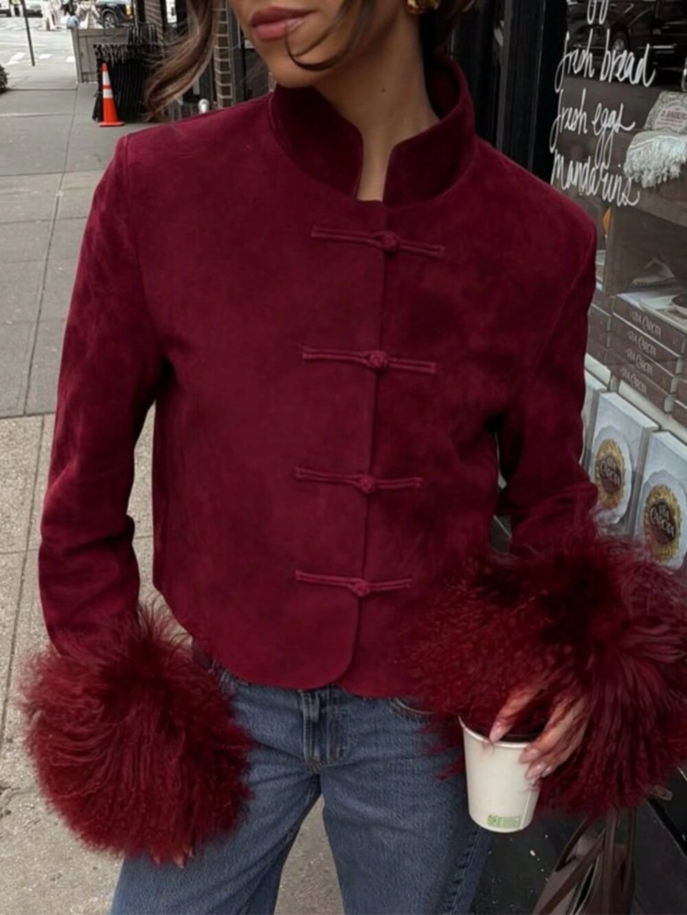 Red Party Women's Faux Suede Short Jacket